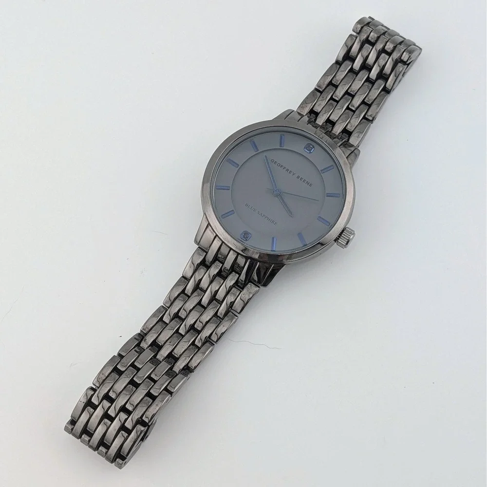 Geoffrey Beene Blue Sapphire Gray Dial Blue Hands Gunmetal Men's Watch 40mm